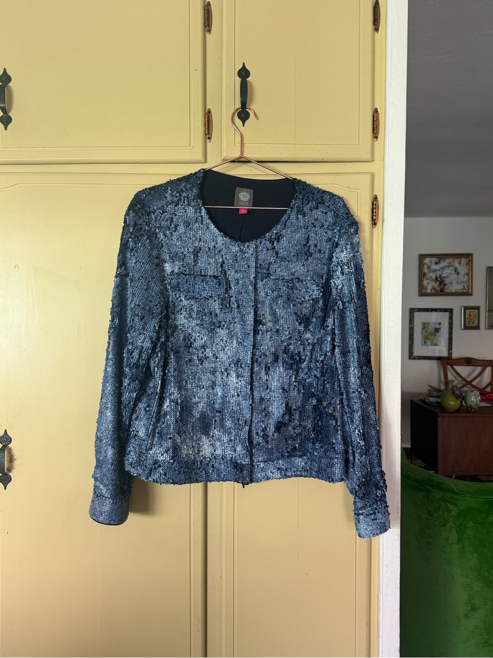 Vince Navy Sequin Round-Neck Jacket